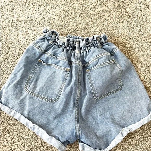 Plaid and Plain Denim Women's Shorts - Picture 2 of 3